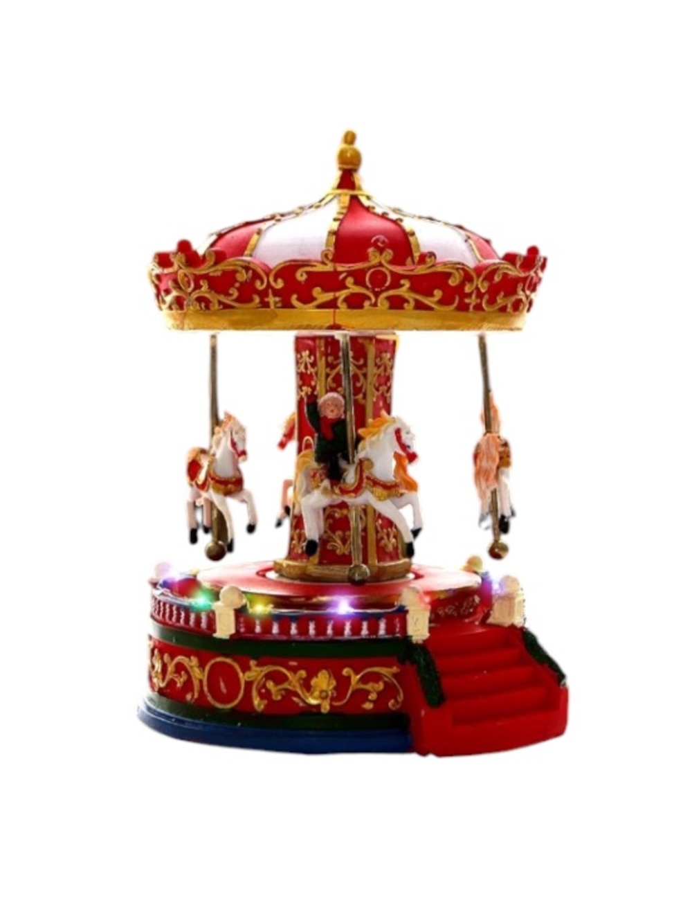 Christmas Carousel Figurines Decoration Village House Musical Carousel